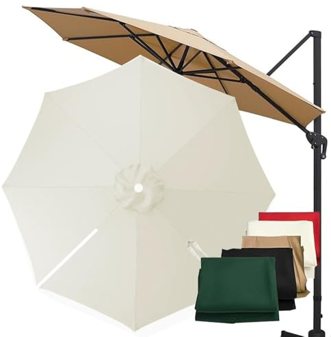 OPOLDBDMAC Toldo De Repuesto para Sombrilla Voladiza 3m, Toldo De Recambio De Sombrilla Redondo Tela Cubierta De Repuesto para Sombrilla 8 Costillas Parasol Excentrico(Off-White)