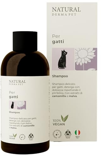 Natural Derma Pet Shampoo per Gatti Azione Lenitiva e Idratante - 200 ml | Formula Delicata con Malva e Camomilla per un Manto Morbido e Lucente, Facile da Applicare – Made in Italy – 100% Vegan