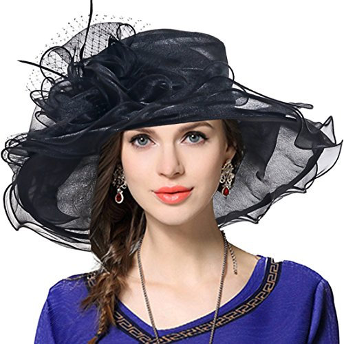 VECRY Femme Église Derby Robe Fascinator Mariée Baptême Fête Chapeau de Mariage (Noir)
