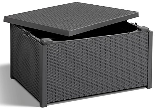Koll Living Ablagetisch Graphit - Tisch mit Kissenboxfunktion in naturgetreuer Rattanoptik - kann vielseitig kombiniert Werden - 79 x 59 x 42 cm