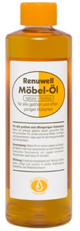 Renuwell Möbel-Öl Leinöl-Firnis, 500 ml – Natürliches Pflegeöl für Holz mit Leinöl und Teebaumöl, farblos, Schutz für geölte und unbehandelte Holzoberflächen, Schweizer Qualität