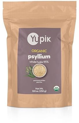 Yupik Organic Whole Husk Psyllium 8.8 Oz, 95% Purity, Soluble Fiber, USDA Certified, Non-GMO, Kosher, Gluten-Free, Sugar-Free & Fat-Free, Unflavored, Plant-Based, Ideal for Oatmeal & Cereal