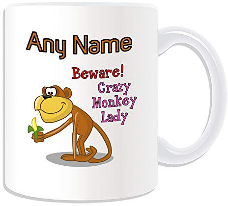 UNIGIFT Personalised Gift - Crazy Monkey Lady Mug (Animal Slogan Design White) Any Name Message Unique - Zoo Silly Cute Funny Novelty Wild Lover Forest Naughty Cheeky