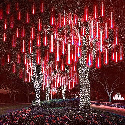 Luces de lluvia, EONYUANGUO Luces de lluvia de meteoros 30cm 10 Tubo 360LED Luces de lluvia solares con para fiestas de Navidad Boda Árbol de Navidad (rojo)