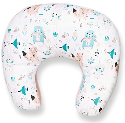 PaLulli Stillkissen mit Stillkissenbezug aus 100% Baumwolle, abnehmbar Multifunktionale Positionierung von Baby und Mutter, rosa Teddys