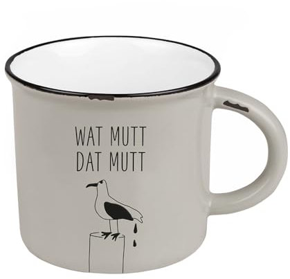 Grafik-Werkstatt Kaffeetasse jahrgang | Keramik Becher zum verschenken | 400 ml | Maritim | Wat mutt dat mutt, 1 Stück (1er Pack), Grau
