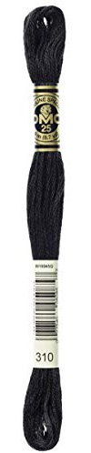 DMC Stickgarn, Stickgarn, Baumwollgarn, für Handstickerei und Nähen, Farbe Nr. 310, 1 x 8 m Knäuel