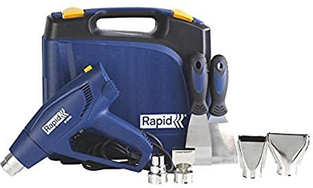 RAPID R1800 Hot Air Gun Starter Kit with Case and Accessories, 1800W DIY Heat Gun, Remove Paint, Shrink & De-Solder, Two Stage Temperature Regulation, Handle Protection (5001403)