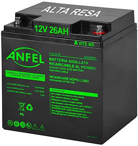 Batteria Lead Acid AGM 12V 26Ah al Piombo Ricaricabile Pila Batteria Ermetica Batterie di Ricambio per Bici Scooter Trattorino Tosaerba Carrelli Golf Cars Carrozzina Tagliaerba