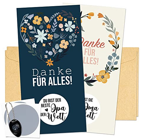 ILP 2er Set Rubbelkarten Geschenk Oma Danke für alles - Dankeschön Karten bester Opa beste Oma Geschenk - Geschenk Oma Weihnachten - Inkl Umschläge Sticker Rubbeltool
