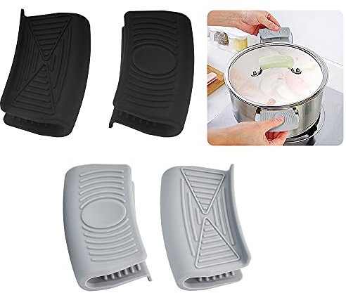 ANTHYTA 2 Paires Support de Poignée Chaude, Support de Poignée Casserole, Support de Poignée Chaude en Silicone, Poignée de Protection Isolée Thermiquement pour Casserole, Cocotte, Pot, Poêles