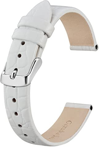 BISONSTRAP Bracelets de Montre en Cuir, Bandes de Remplacement Souples avec Boucle Polie, 18mm,Blanc avec Boucle en Argent