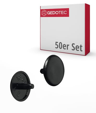 Gedotec Möbel-Abdeckkappen rund | 50 Stück - Schrauben-Kappen für Kopfloch-Bohrung PZ2 | H1115 | Abdeckungen Ø 12 x 2,5 mm | Verschluss-Stopfen Kunststoff schwarz | Endkappen für Bohrlöcher
