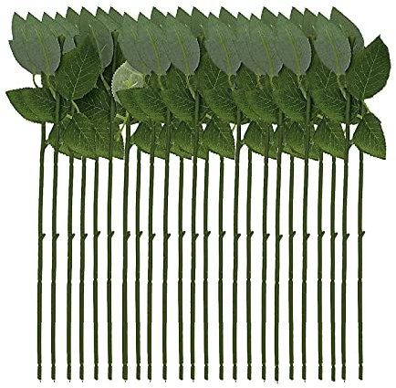Künstliche Rosen-Blätter, 25 Stück Künstliche Blätter Blumen Deko, Handwerk Blume Draht DIY Handgemachte Blumenanordnung Künstliche Stiele Rose Grüne Blätter Stiel Draht Blätter Deko