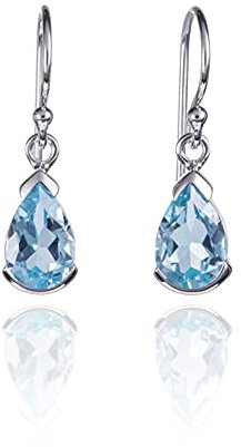 Namana Boucles d'Oreilles Argent pour Femme et Fille avec des Topazes Bleues, Boucles d'Oreilles Pendantes en Topaze Bleue en Argent Massif 925, Boucle d'Oreille avec Pierre Naturelle en Poire