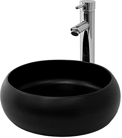 ML-Design Waschbecken aus Keramik in Schwarz Matt, Ø 35x12 cm, Runde Aufsatzwaschbecken, Moderne Waschtisch, Waschschale mit Abflussloch, Waschplatz Handwaschbecken, für das Badezimmer und Gäste-WC