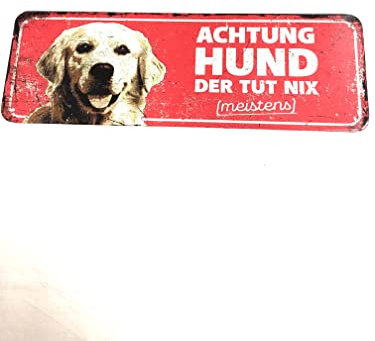 D&D Home, Warnschild Warnschild Hund 40 x 13 x 0,2 cm, Deutsche Version, roter Hintergrund, rostbeständiges Metall Warnschild mit lustigem Text
