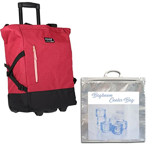 Punta Einkaufstrolley Trolley groß Einkaufsroller faltbar Wheel 35 Liter Volumen Alu Stange Schulter-Handgurte Auswahl + Thermo Kühltasche (TT Rot 10183 0300 + Bagboom Tasche)