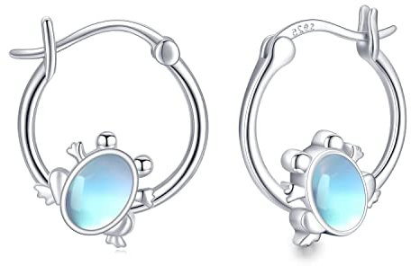 Frosch Geschenk für Frauen 925 Sterling Silber Frosch Creolen Ohrringe Frosch Moonstone Ohrringe Tier Schmuck Geschenke für Tierliebhaber Mädchen Kinder
