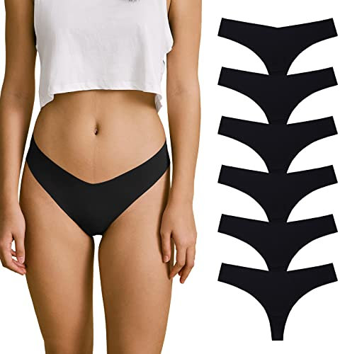 SHARICCA Strings Set Seamless Tangas Damen Nahtlose Unterhosen Sexy Mehrfarbig No Show Seamless Atmungsaktiv Thong Slip 6er-Pack Set (Mehrfarbig-6P05 S)