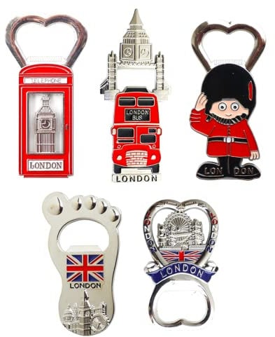 Best Mix of Famous UK Britain London Icons Fridge Magnet Bottle Openers - Set of 5