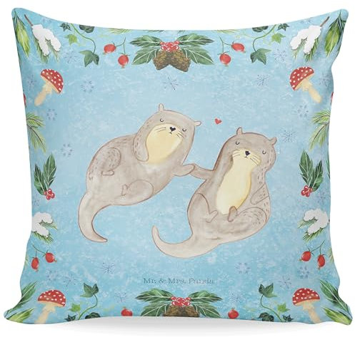 Mr. & Mrs. Panda Kissen Otter Glühweinstand - Geschenk, Weihnachtsdeko, Sofakissen, Couchkissen, sofakissen, Dekokissen Sofa, Nikolaus, Wintermotiv,