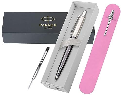 PARKER Jotter Kugelschreiber - Elegantes Geschenk für Damen und Herren, Jubiläen, Weihnachten, Geburtstag und mehr - Geschenkbox & Samtbeutel (Schwarz ohne Gravur)