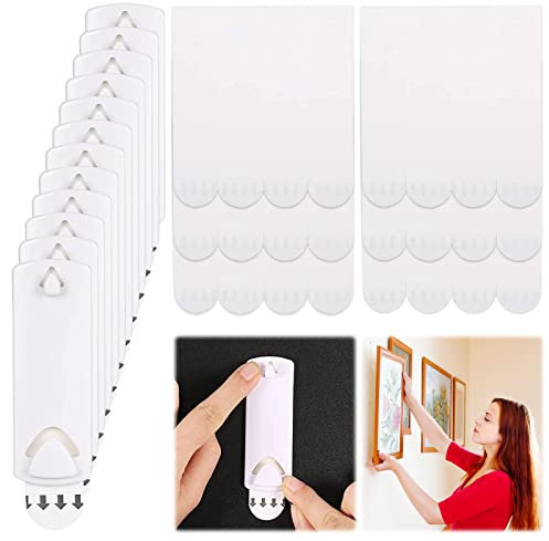 36 Pieces Picture Hanging Kit,12Pcs White Picture Hooks 24Pcs Picture Hanging Strips No Damage Wall Hangers and No Nails Picture Hanging Strips Adhesive Hooks Frame Art Hanger for Indoor Use