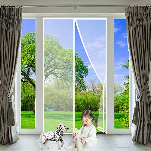 Magnetic Screen Door, 225 x 230 cm Powerful Magnets Snap Shut Automatically Suit to Sliding Door, French Door, Conservatory White
