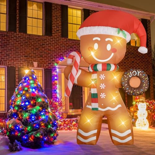 Aufblasbare Weihnachtsdeko - 2,4M/ 8FT Lebkuchenmann Deko Aufblasbare Weihnachtsdekoration mit LED Beleuchtet - XXL Weihnachtsdeko IP44 Wetterfest für Außen Innen Garden Rasen Hof (AA)