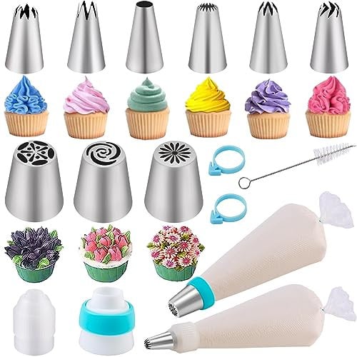 Spritzbeutel mit Tüllen 54 Stück, Nifogo Spritztüllen Set, Torten Zubehör mit Spritztüllen Edelstahl, Spritzbeutel für Cupcakes Torten Dekorieren (54 Stück)