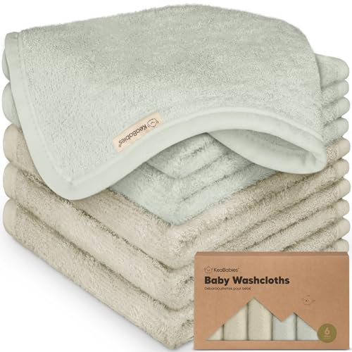 6-Pack Lingettes Bébé en Bambou Bio - Douces, Serviettes pour Enfants, Serviette de Visage (Stone/Dove)