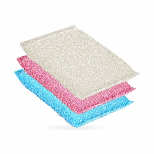 Sponge Scouring Pads Sponges Washing Up Non Scratch Scourers Reusable Ideal for Cleaning Pans Oven Pots Dishes Sinks Packs Baking Trays & Office Workplace Home Kitchen Accessory Assorted Color(3pc)