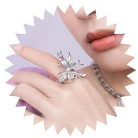 Wendalern Gothic Schmetterling Ring Für Frauen Niedlich Silber Schmetterling Aussage Ring Diamant Kristall Schmetterling Einstellbar Offen Band Ring Juwel Ring Kostüm Partei Geschenke Für Mädchen