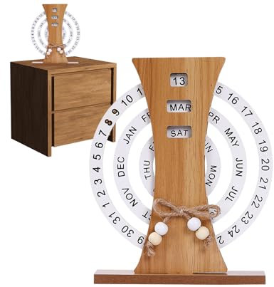 WOBBLO Holzkalender, Schreibtisch-Datumsanzeige, Bürodekoration für den Schreibtisch, Standkalender, Holzwürfel, Kalender, Wiederverwendbare Zeiterfassungskarte, Scheibenkalender, Tischkalender