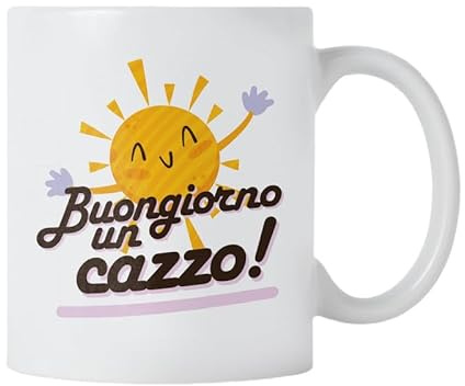 Tazza Divertente 'Buongiorno un ca' - Ceramica 320ml - Idea Regalo Originale per Amici, Colleghi e Famiglia - Mug Simpatica con Scritta, Regalo Compleanno - Resistente a Lavastoviglie e Microonde