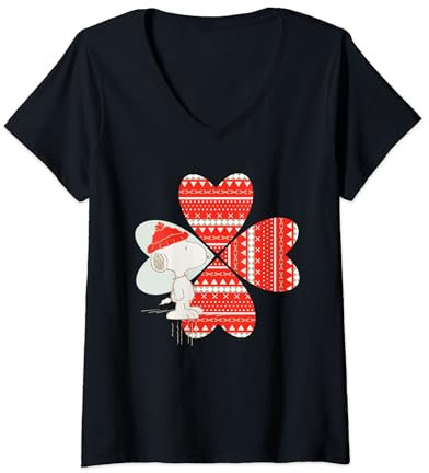 Damen Rote Mütze, Motiv: Peanuts, Snoopy T-Shirt mit V-Ausschnitt