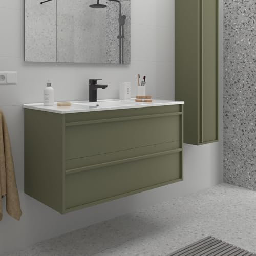 Salgar Mueble baño, Madera, Verde Mate, 70 cm