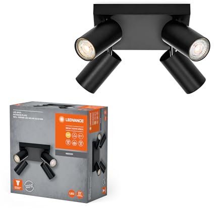LEDVANCE LED SPOT OCTAGON PL 4 x 3,4W, GU10, 920lm, schwarz, 2.700K Farbtemperatur, warmweiße Lichtfarbe, zeitlos, austauschbare LED-Lampe, ideal für Innenräume, CRI 90, verstellbare Köpfe, dimmbar