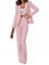 Minetom Damen Hosenanzug Elegant Business Anzug Set Revers Büro Langarm Anzugjacke Blazer Hose 2-teilig Anzug Zweiteiler Slim Fit Festlich Streetwear A Rosa M