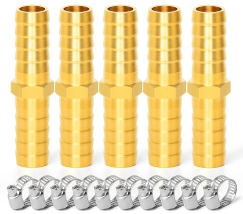 TAILONZ PNEUMATIC Union 8mm Barbed x 8mm Barbed Splicer Brass Hose Barb Fittings Mender Joiner(Pack of 5)