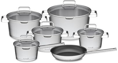 G21 Gourmet Miracle Batterie de cuisine 11 pièces avec casseroles supplémentaires, acier inoxydable/Greblon