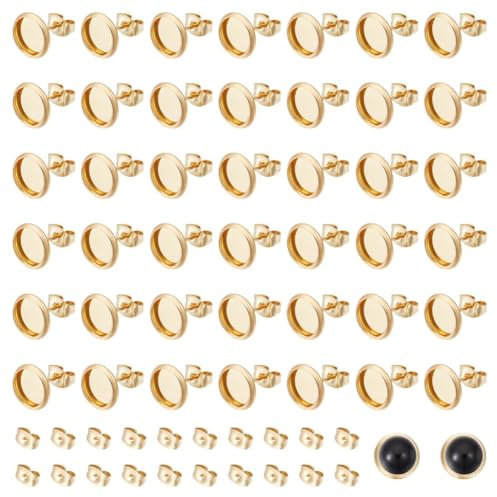 UNICRAFTALE 80 Stück 18 Karat Vergoldete Rohlinge Ohrstecker Ohrringe DIY 8mm Ohrstecker Tabletts Edelstahl Ohrring Cabochon Lünetten Tabletts Ohrstecker Beschläge Zur Herstellung von Ohrringen
