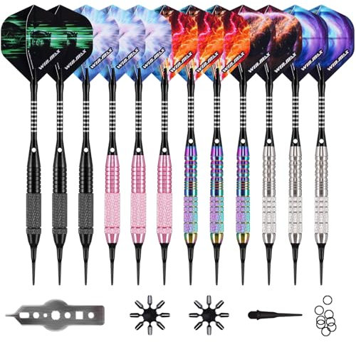 WIN.MAX Dartpfeile mit kunststoffspitze für elektronische dartscheibe 12 Stück Soft Darts Pfeile Set,18 Gramm