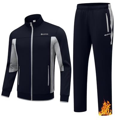 TBMPOY Herren-Trainingsanzüge mit Fleece-Futter, 2-teiliges Set, Winter, Jogging, Sweat-Anzüge, Thermo-Casual-Outfits