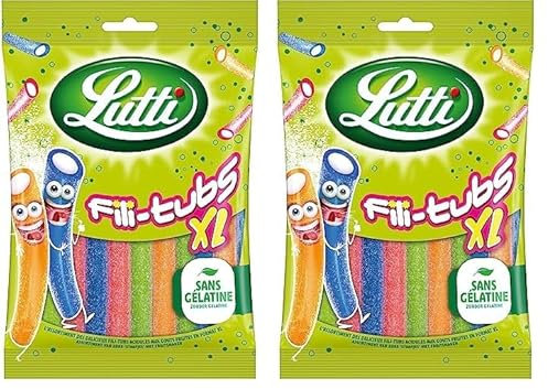 Lutti Goûts Acidulés de Fraise, Pomme, Framboise et Pêche Fili-Tubs, 180 g (Lot de 2)