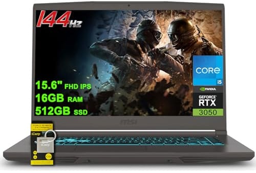 MSI Thin 15 Gaming Laptop 15.6 FHD IPS 144Hz Intel 8-core i5-13420H (Beats i7-11800H) 16GB RAM 512GB SSD NVIDIA GeForce RTX 3050 Retroilluminato USB-C Win11 w/ICP Hub