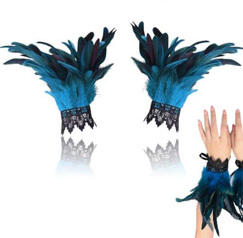 ZORVUJI Pfau Kostüm Damen - Gothic Blaue Feder Manschette Armband für Karneval & Halloween