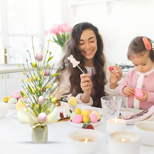 Larfraecy Easter Egg Tree Decoration with Lights, 45cm Led Light Artificial Tabletop Ornaments Centerpiece for Home Decor, Indoor Bedroom, Spring Gifts