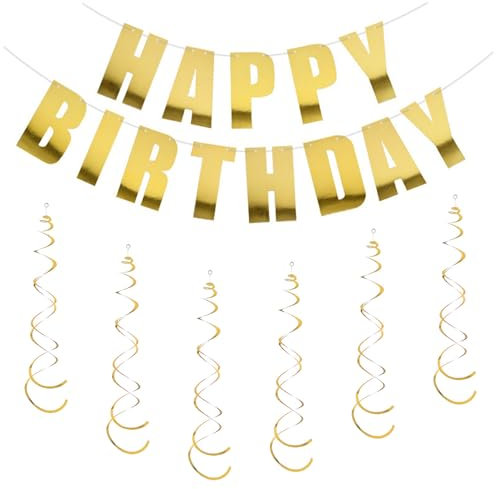 Kzouenzu Guirnalda Feliz Cumpleaños, Happy Birthday Banner Cadena cumpleaños Feliz Cumpleaños Decoracion, Para Decoración De Fiesta De Cumpleaños [Oro]